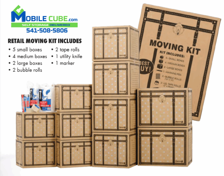 Retail moving kit for mobile cube portable self storage