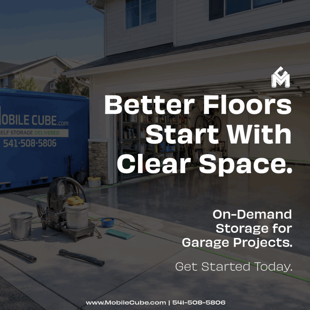 image showing inside of a garage with text overlay that says better floors start with clear space